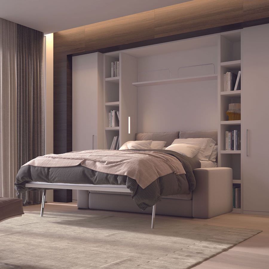 Letto a scomparsa verticale moderno con divano Cubo aperto